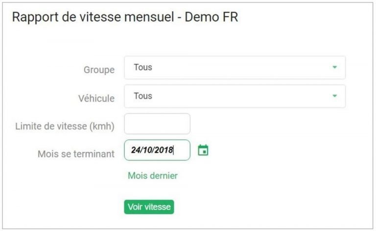 Il est désormais possible de générer un rapport de vitesse mensuel pour chaque véhicule plutôt que pour un groupe de véhicules