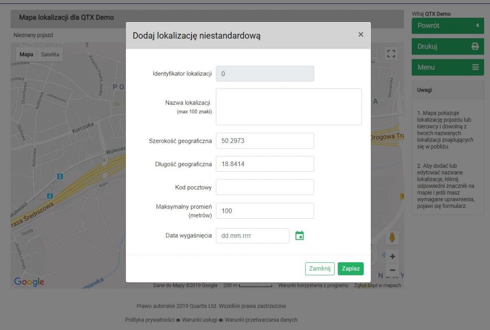 custom location set up PL