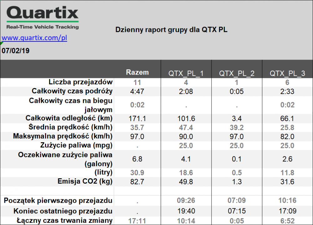 dzienny raport grupy - daily group report