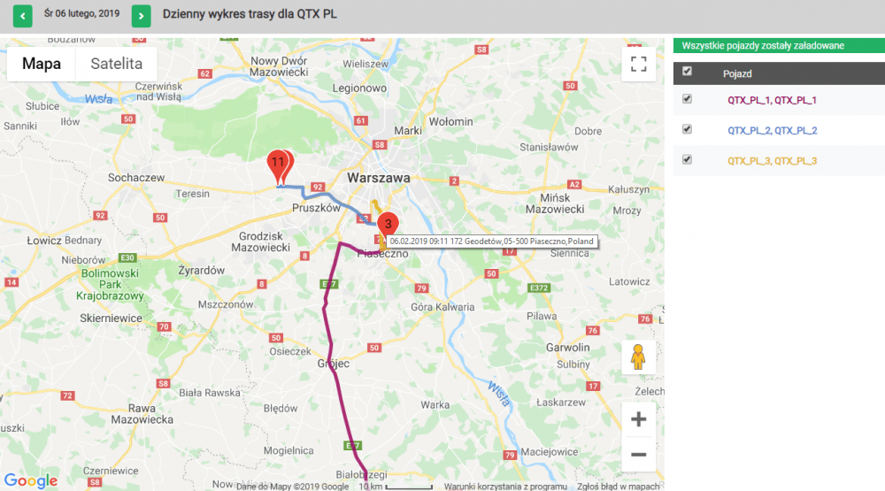 dzienny wykres trasy dla - daily route map