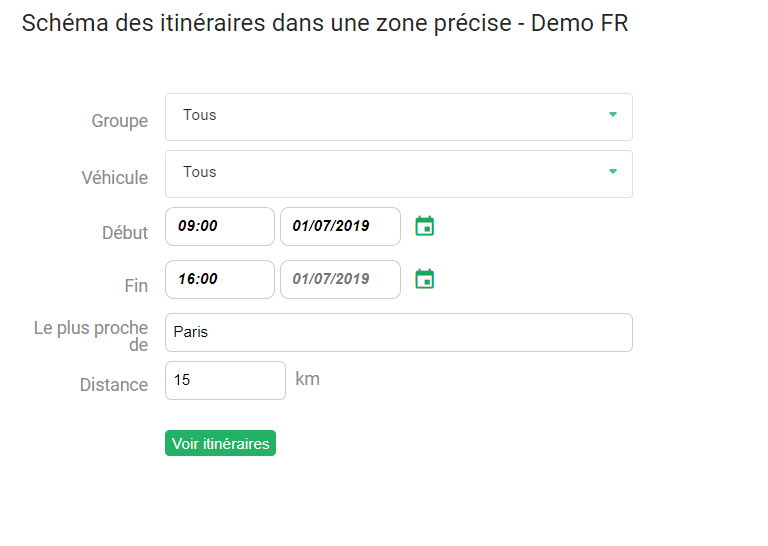 Sélectionnez une période donnée pour voir les entrées et sorties des véhicules de votre flotte dans une zone précise