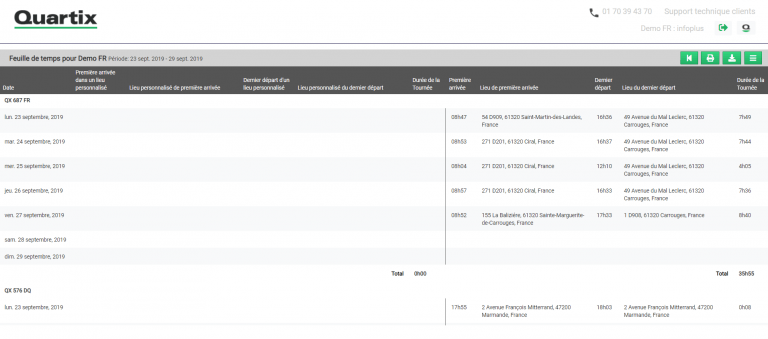 Nouveauté du système de géolocalisation de véhicules Quartix : Feuilles de temps hebdomadaires