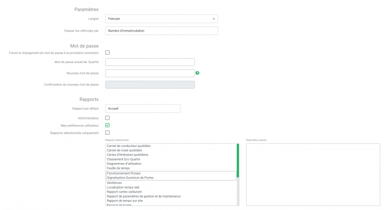 Système de géolocalisation de véhicules Quartix : Création et configuration d'utilisateurs