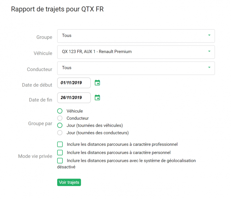 Système de géolocalisation de véhicules Quartix : il est désormais possible de choisir le format des rapports de trajets lors de l’export au format Excel