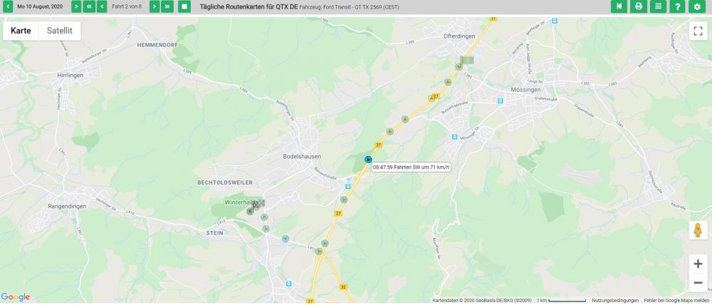 Tägliche Streckenkarte