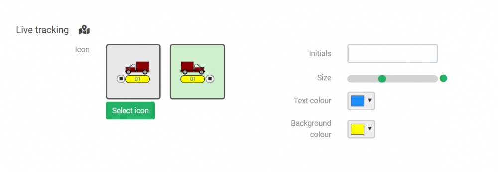 Live tracking icon customisation