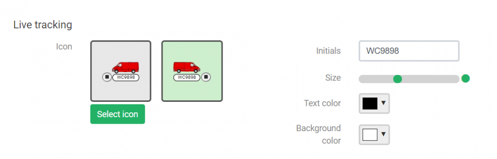 Live tracking icon customization