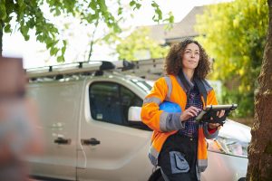 heating engineer arrives at job