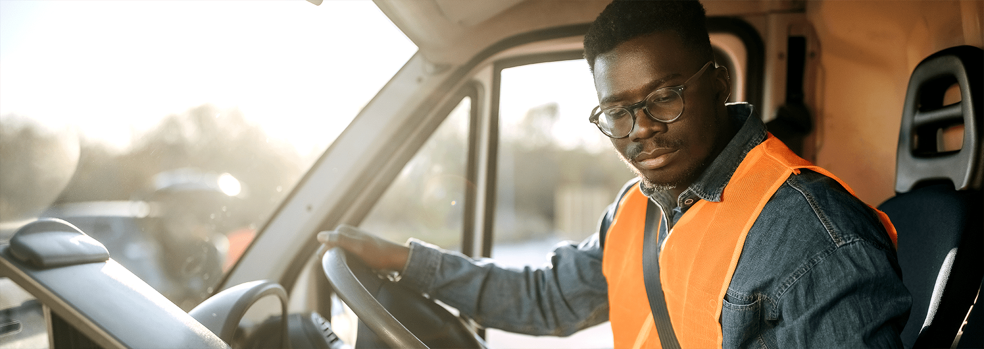 Man driving van for work