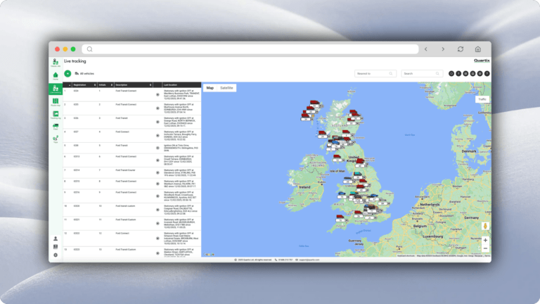 Screenshot of a website displaying a map of the UK and Ireland with various icons. A sidebar lists details for each icon, including ID numbers and text descriptions.