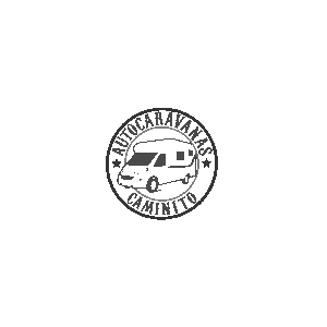 A circular logo features a camper van in the center with
