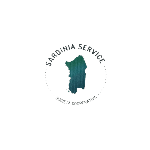 Logo with the text "Sardinia Service Società Cooperativa" encircling a green outline of the island of Sardinia.