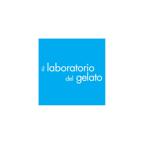 Blue square logo with white text that reads "il laboratorio del gelato" on a plain background.