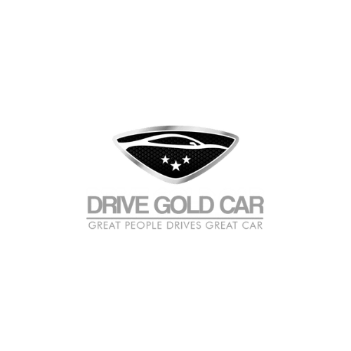 Black and silver logo featuring a car silhouette and three stars above the text "DRIVE GOLD CAR" with the slogan "Great People Drives Great Car" underneath.