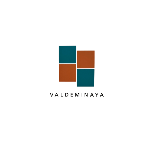 Logo with four squares, two teal and two orange, arranged in a grid above the text "VALDEMINAYA" in capital letters on a transparent background.