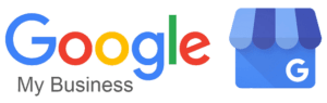 Google My Business logo featuring the Google text logo and a blue storefront icon with a 'G' on it.