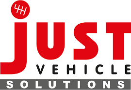 Logo for Just Vehicle Solutions. The word "JUST" is in large red letters, with the "J" stylised as a gear stick. "Vehicle Solutions" appears below in smaller black and white text.