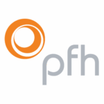 The image shows the letters "pfh" in grey lowercase font next to an orange circular logo with overlapping rings on a light grey background, reminiscent of branding seen in Quartix awards.