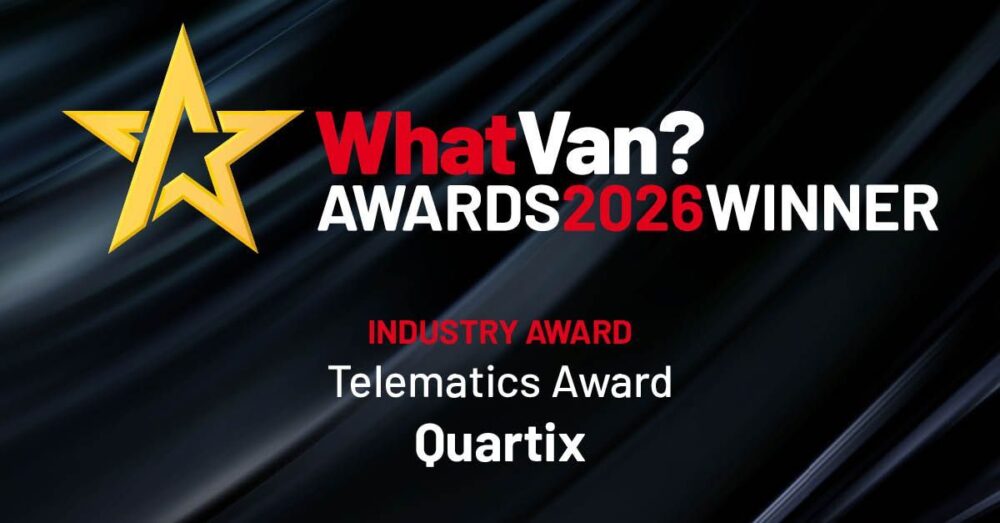 WhatVan? Awards 2026 Winner graphic showing Quartix as the recipient of the Industry Telematics Award.