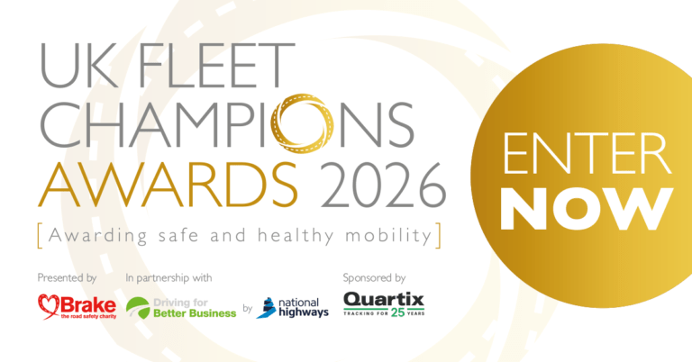 UK Fleet Champions Awards 2026 promotional graphic with a gold "ENTER NOW" button and sponsor logos at the bottom.