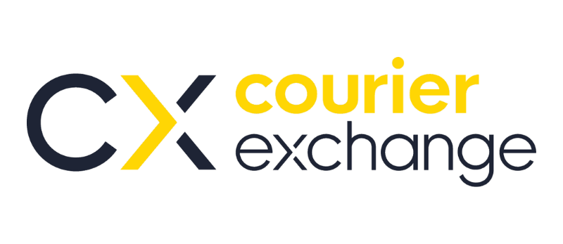 http://Courier%20Exchange%20logo%20featuring%20a%20large%20CX%20in%20black%20and%20yellow,%20with%20courier%20exchange%20written%20beside%20it%20in%20lowercase%20yellow%20and%20black%20text.
