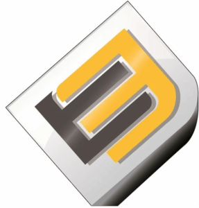 A square sticker with a stylized yellow and black "M" design, shown at an angle with the bottom right corner curled up—a sleek accent perfect for electric vehicle tracking gear.