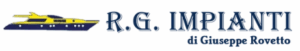Logo with a yellow and blue yacht illustration next to the text "R.G. Impianti di Giuseppe Rovetto" in a stylized font, ideal for businesses offering Monitoraggio GPS Trasporto e Consegna services.