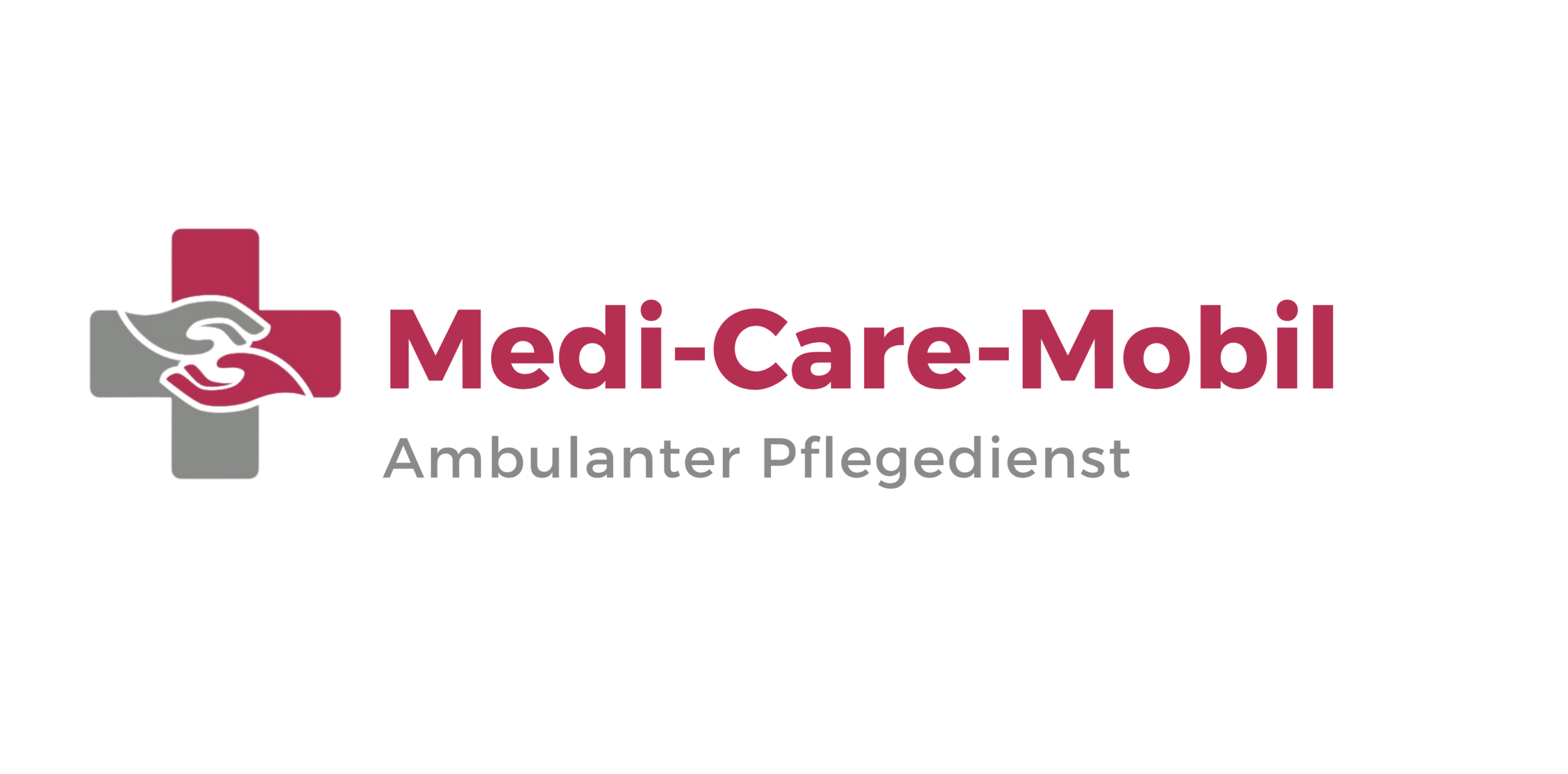Logo for "Medi-Care-Mobil Ambulanter Pflegedienst" with stylized hands inside a cross symbol on the left, and the company name in bold red and gray text on the right.