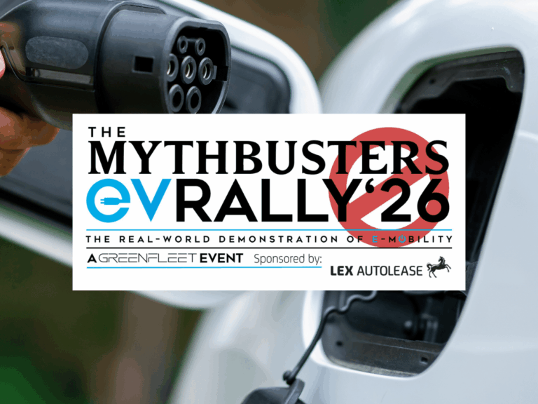 Close-up of an electric vehicle charger plugged in, overlaid with “The Mythbusters EV Rally ’26” event logo, sponsor information, and a bold EV Rally 2026 badge accentuating the excitement of the upcoming event.
