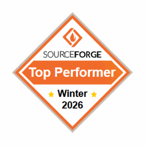 SourceForge Top Performer award badge for Winter 2026, recognized for excellence in construction fleet tracking.